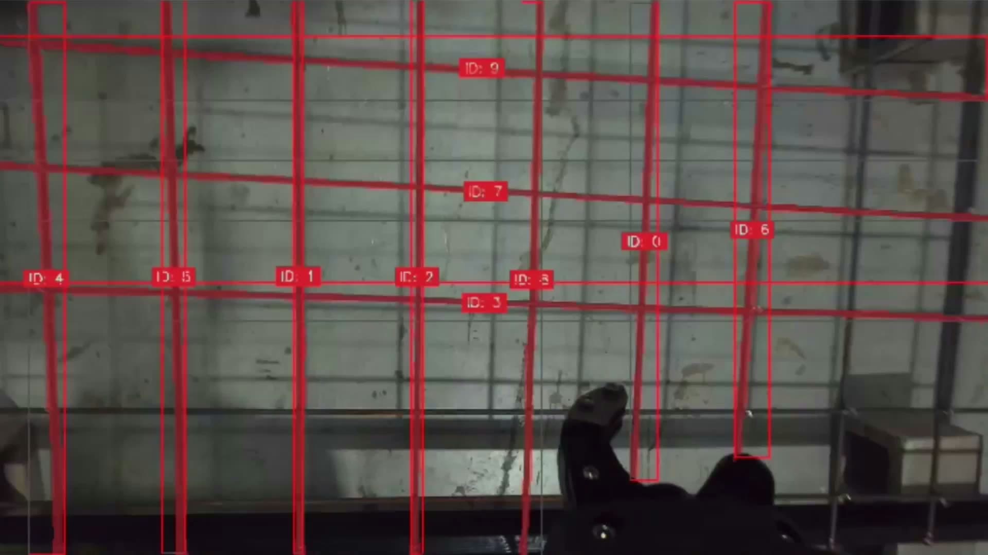Rebar grid with AI detection overlays on an active jobsite